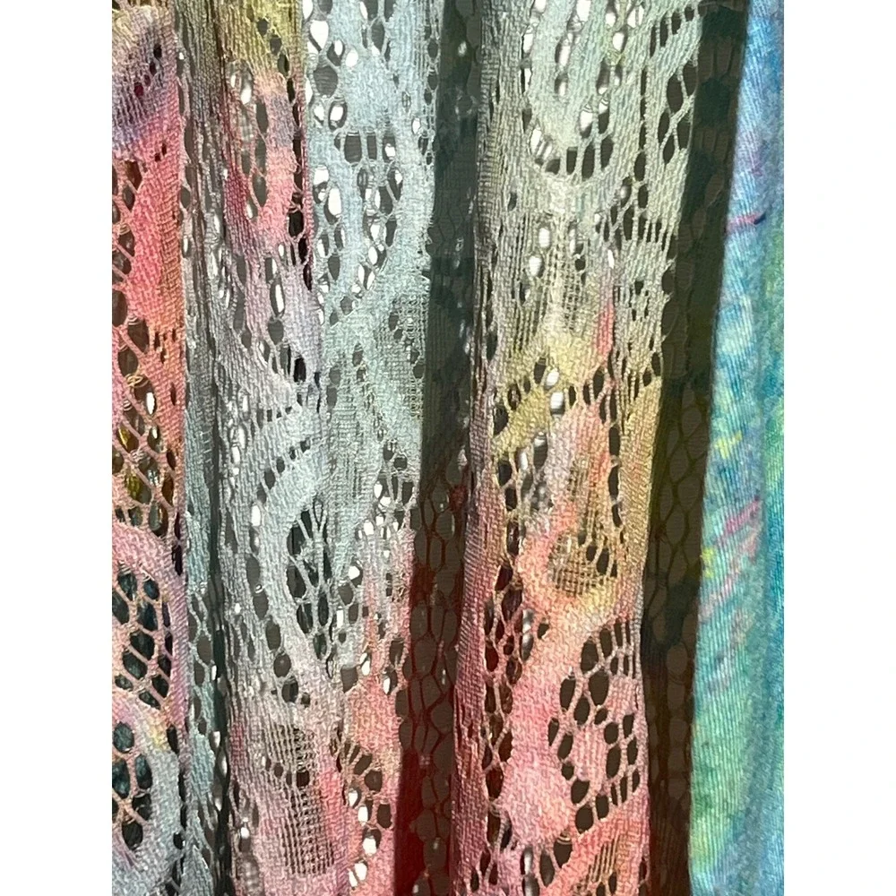 Romance Lovegrl Hummingbird Floral Lace‎ Back Open Front Cardigan Multi Color L